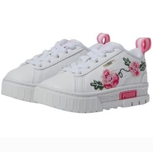 Puma Kids White and Pink Floral Sneakers
